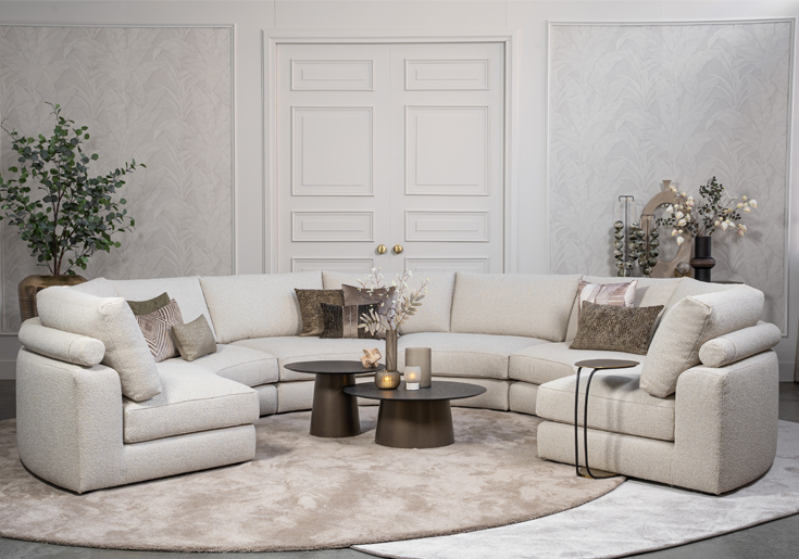 Elementenbank Eva Rondo beige stof ronde hoeken - Lounge Zwolle