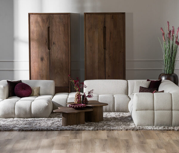 Leefhoek Oriane beige stof blokpatroon - Lounge Zwolle woonwinkel