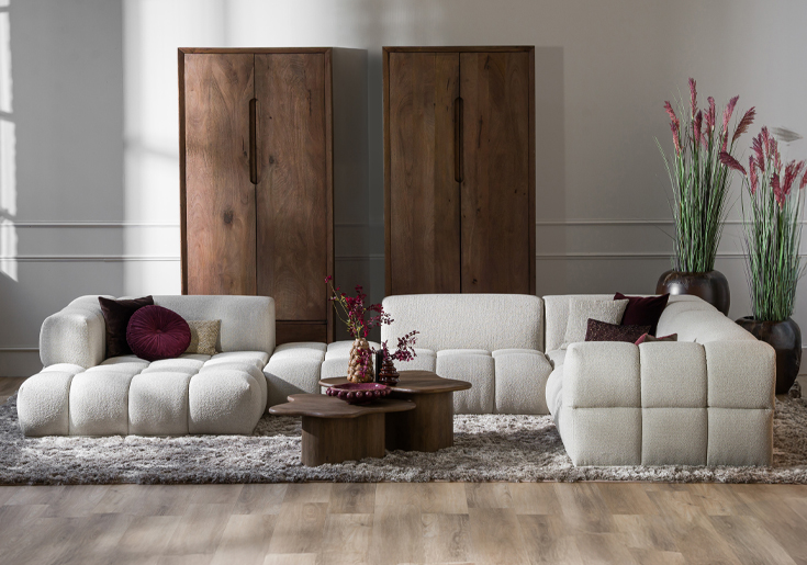 Leefhoek Oriane beige stof blokpatroon - Lounge Zwolle woonwinkel