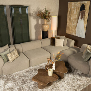 Elementenbank Emanuelle grijs beige stof strakke ronde hoeken - Lounge Zwolle