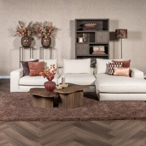 Hoekbank Eva beige liggedeelte met kussens - Woonwinkel Lounge Zwolle