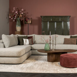 Hoekbank Delphine beige stof met liggedeelte - Woonwinkel Lounge Zwolle