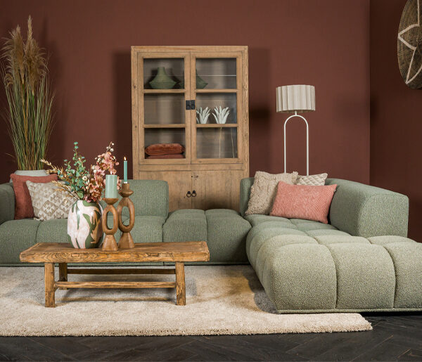 Hoekbank Oriane groen stof met inbetween element - Lounge Zwolle