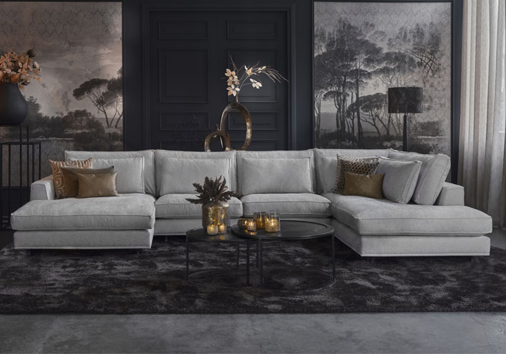 Claire U-opstelling beige moderne stof hoekbank - Lounge Zwolle